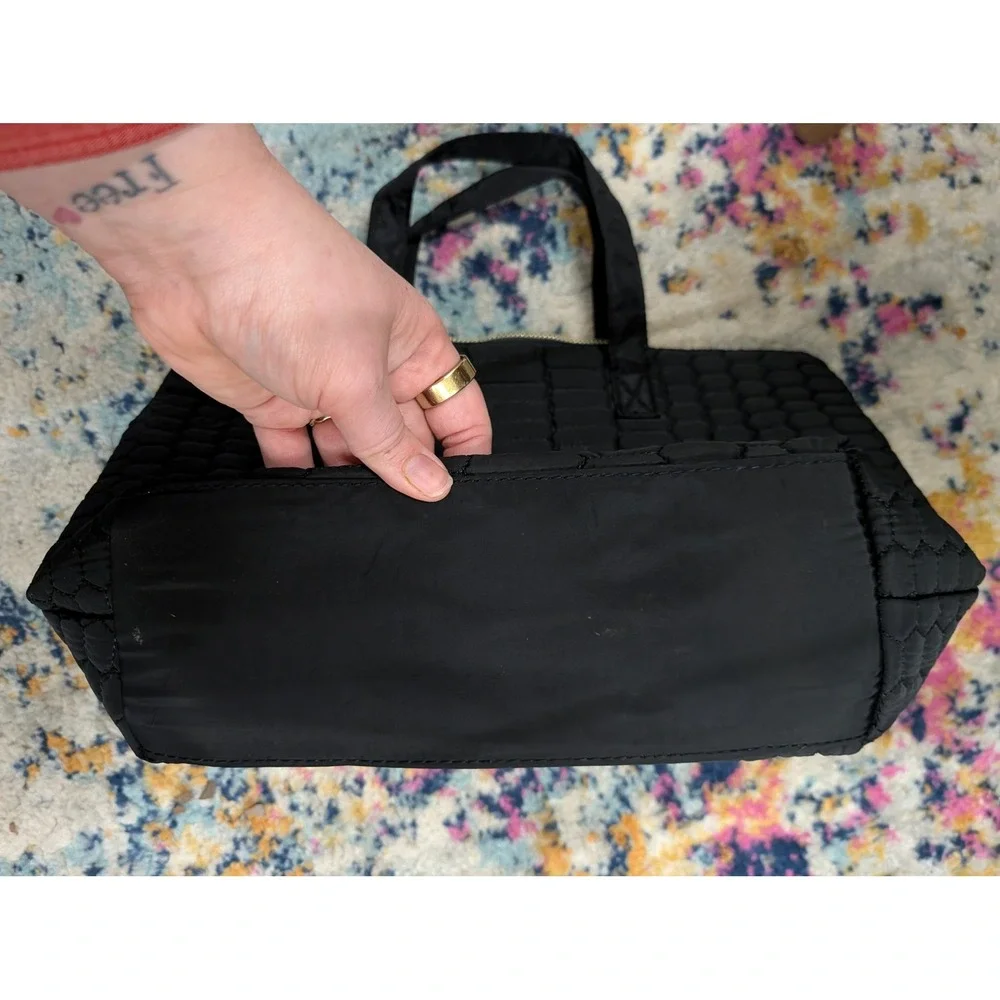 Aimee Kestenberg Mara Quilted Nylon Satchel Bag Black‎ Rose Gold Hardware